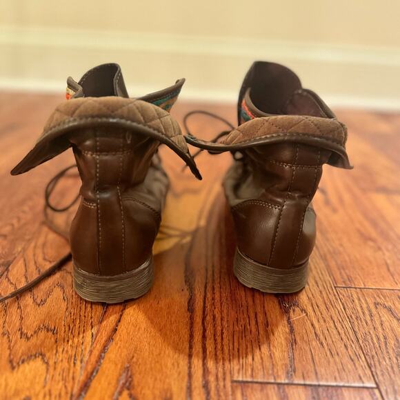 Rock And Candy Ankle Booties Womens 6.5 Spray Paint Boot Brown Faux Leather Lace - Picture 6 of 12